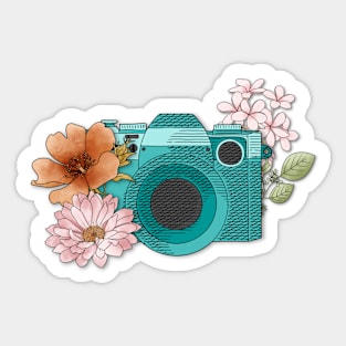 Retro Camera Ink Illustration // Floral Illustration Sticker